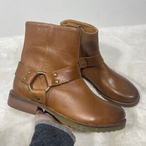 NEW FRYE Women's 7.5 Veronica Harness Caramel Leather Moto Biker Boots Ankle Zip